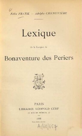 Lexique de la langue de Bonaventure DesPériers