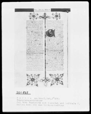Franziskanisches Brevier — Initiale C, darin Gott bei der Welterschaffung, Folio 164verso