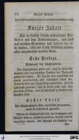 Kurzer Inhalt der Predigten.