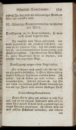 III. Mündliche Complimenten bey verschiedenen Fällen.