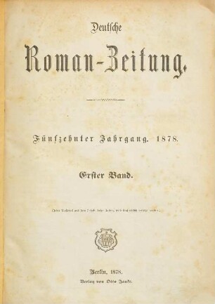 Deutsche Roman-Zeitung. 1878,1, 1878,1 = Jg. 15