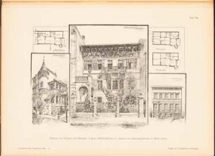 Wohnhaus Prof. Paul Meyerheim Umbau: Perspektivische Ansichten, Ansicht, Grundrisse (aus: Architekt. Rundschau, hrsg.v. Eisenlohr & Weigle, 1894)