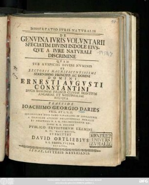 Dissertatio Ivris Natvralis De Genvina Ivris Volvntarii Speciatim Divini Indole Eivsqve A Ivre Natvrali Discrimine