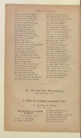 I. Blüthe der ritterlichen (romantischen) Poesie
