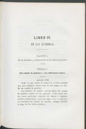 Título I. - Del estado de quiebra y sus diferentes clases.
