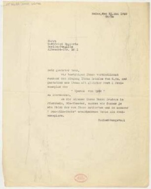 Brief an Gottfried Huppertz : 11.05.1929