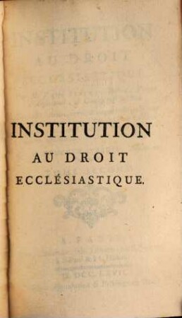 Institution au droit ecclésiastique. 2