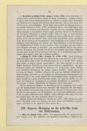 XIV. Bayerns Übergang an die pfälzische Linie der Wittelsbacher