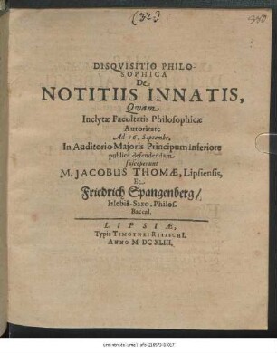 Disquisitio Philosophica De Notitiis Innatis