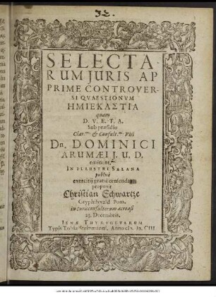 Selectarum Iuris Apprime Controversi Quaestionum Emiekastia