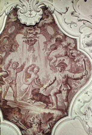 Eckkartuschen mit Genreszenen als Allegorien der vier Elemente