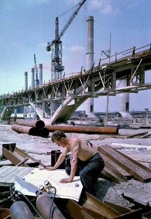 Baustelle des volkseigenen Betriebes Gaskombinat Schwarze Pumpe : Zweite Aufbausphase des Kombinats Schwarze Pumpe