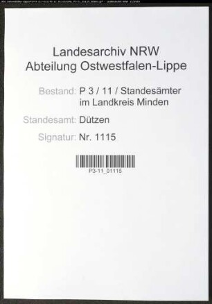 Sterberegister Standesamt Dützen