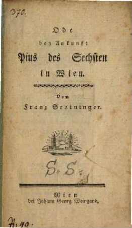 Ode bey Ankunft Pius des Sechsten in Wien
