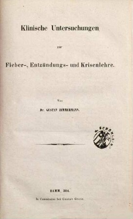 Klinische Untersuchungen zur Fieber-, Entzündungs- u. Krisenlehre