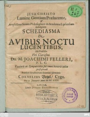 Schediasma De Avibus Noctu Lucentibus