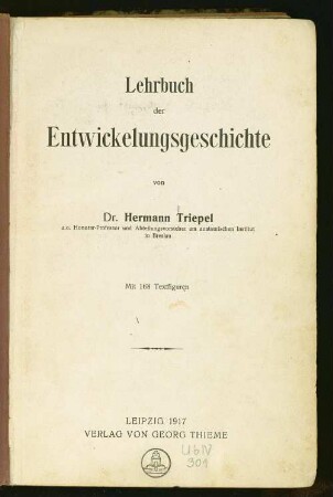 Lehrbuch der Entwickelungsgeschichte : mit 168 Textfiguren