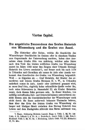 Viertes Capitel. Die angebliche Descendenz des Grafen Heinrich von Winzenburg und die Grafen von Assel.