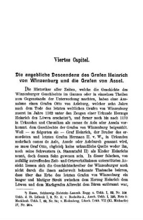 Viertes Capitel. Die angebliche Descendenz des Grafen Heinrich von Winzenburg und die Grafen von Assel.