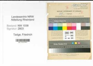 Entnazifizierung Friedrich Tadge , geb. 15.08.1890 (Landesbankprokurist)