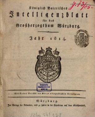 Königlich-baierisches Intelligenzblatt für das Großherzogthum Würzburg. 1814, 2