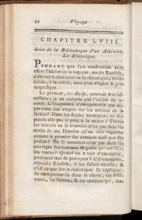 Chapitre LVIII. Suite de la Bibliotheque d'un Athénien. La Rhétorique.