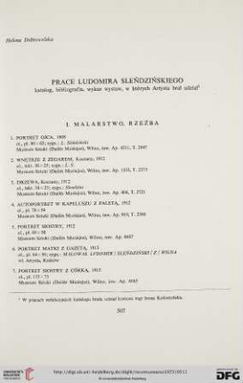 16: Prace Ludomira Sleńdzińskiego : katalog, bibliografia, wykaz wystaw, w których Artysta brał udział