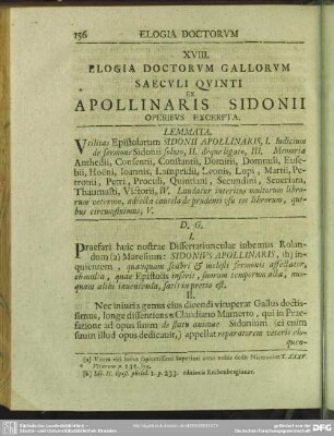XVIII. Elogia Doctorum Gallorum Saeculi Quinti Ex Apollinaris Sidonii Operibus Excerpta