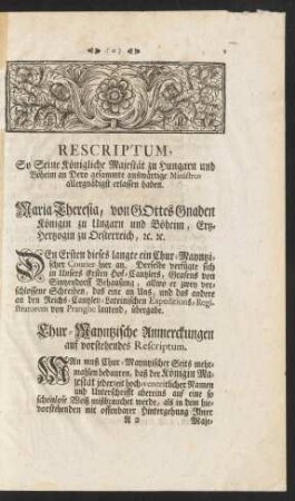 Chur-Mayntzische Anmerckungen auf vorstehendes Rescriptum