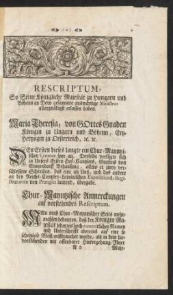 Chur-Mayntzische Anmerckungen auf vorstehendes Rescriptum
