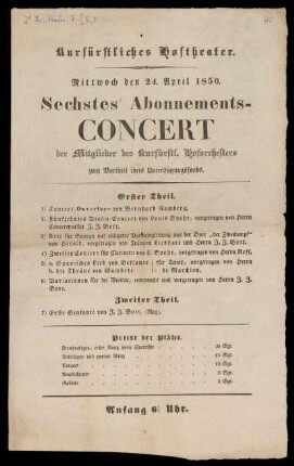 Abonnements-Concert 24. April 1850