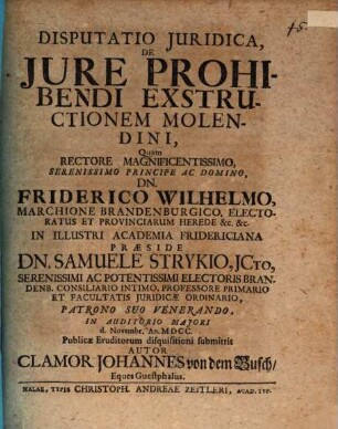 Disputatio Juridica, De Jure Prohibendi Exstructionem Molendini