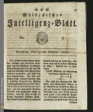 No. 5. Dienstag, den 31ten Januar 1809