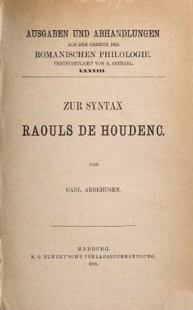 Zur Syntax Raouls de Houdenc