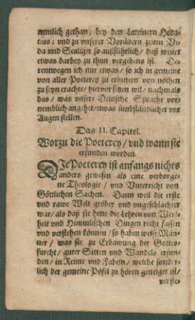 Das II. Capitel. Worzu die Poeterey/ und wann sie erfunden worden.