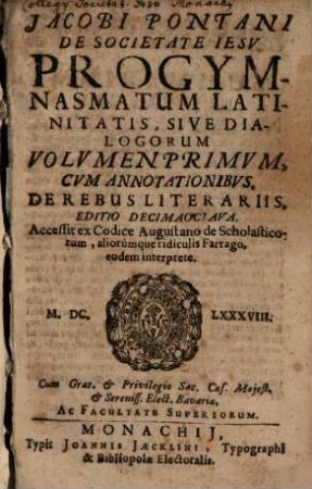 Progymnasmatum latinitatis sive dialogorum volumen ..., 1. - Ed. 18