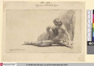 [Ein nackter Mann sitzt mit ausgestrecktem Bein auf dem Boden; Nude Man Seated on the Ground with One Leg Extended; Académie d'un homme assis à terre]