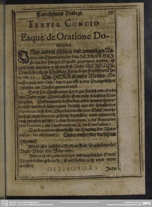 Tertia Concio Eaque de Oratione Dominica