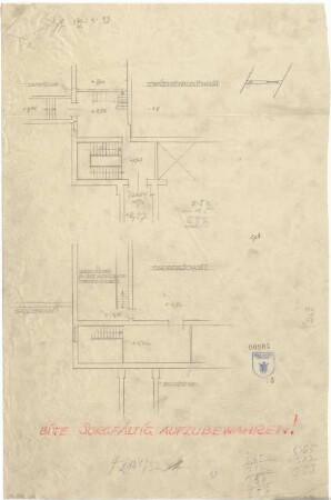 Bestelmeyer, German; München; Bayer. Nationalmuseum, Erweiterungsbau - Grundriss Zwischengeschoss (Treppenhaus); Grundriss 1. OG (Treppenhaus)