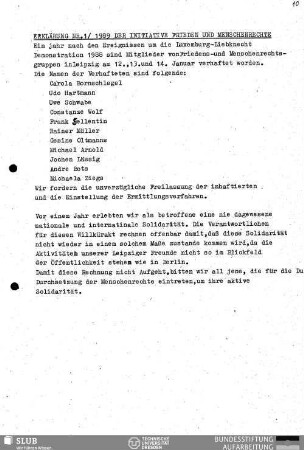 Erklärung Nr. 1/1989 der Initiative Frieden und Menschenrechte