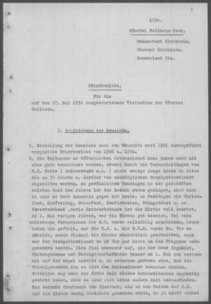 Weilheim/Teck: Pfarrbericht 1934