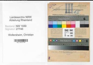 Entnazifizierung Christian Wollersheim , geb. 14.05.1908 (Weichenwaerter)