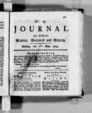 Journal der Districte Minden, Bielefeld und Rinteln im Weser-Department