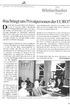 Was bringt uns Privatpersonen der EURO?