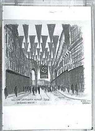 Buchner, Georg W.; München; Festdekoration zum Tag der Deutschen Kunst - Entwurf für Festdekoration in der Residenz Straße (Ansicht)