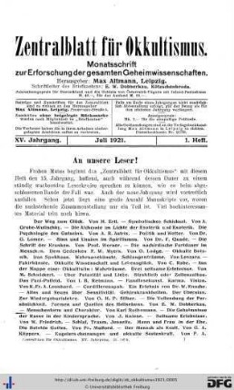 1. Heft (Jul. 1921)
