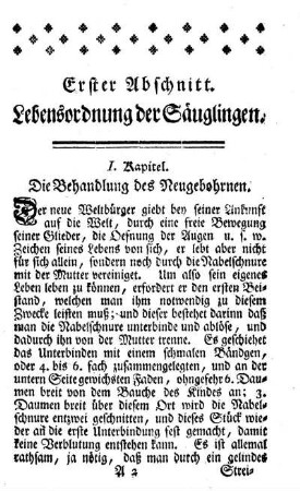 Erster Abschnitt. Lebensordnung der Säuglingen.