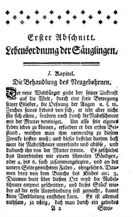 Erster Abschnitt. Lebensordnung der Säuglingen.
