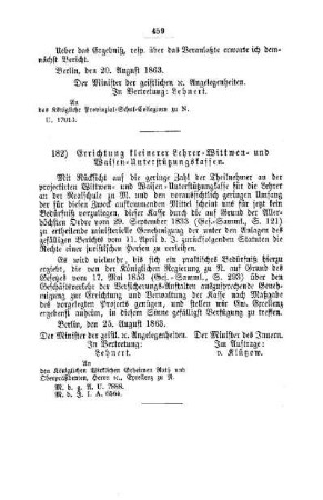 Errichtung kleinerer Lehrer-Wittwen- und Waisen-Unterstützungskassen : [II. Gymnasien und Realschulen]