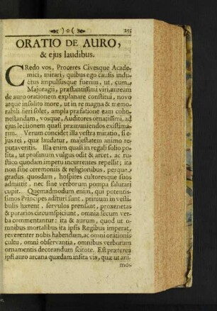 Oratio De Auro, & ejus laudibus.
